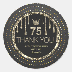 Sparkle Thank You Gold Dripping Glitter Classic Round Sticker