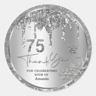 Sparkle Thank You Silver Dripping Glitter Classic Round Sticker