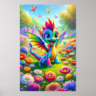 Sparkle, the happy dragon child in the flower sea poster