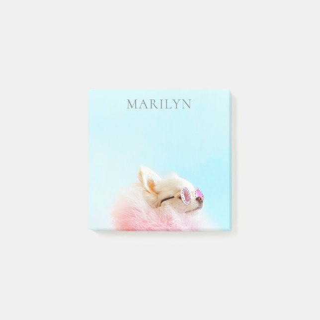 Sparkle The Tiny Chi | Dog Lover Personalised Glam Post-it Notes (Front)
