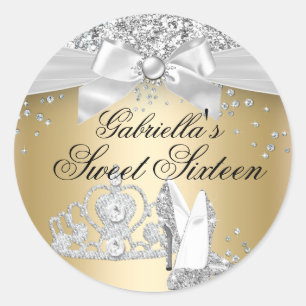Sparkle Tiara Heels Gold Sweet 16 Sticker