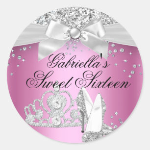 Sparkle Tiara & Heels Pink Sweet 16 Sticker
