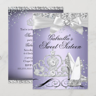 Sparkle Tiara & Heels Purple Sweet 16 Invite