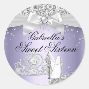 Sparkle Tiara & Heels Purple Sweet 16 Sticker