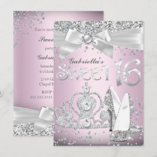 Sparkle Tiara & Heels Sweet 16 Invite Light Pink