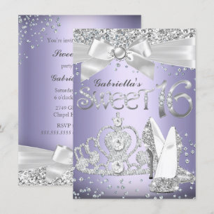 Sparkle Tiara & Heels Sweet 16 Invite Purple