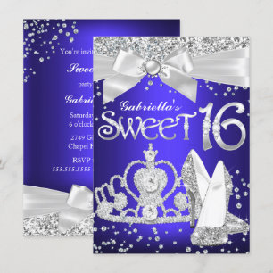Sparkle Tiara & Heels Sweet 16 Royal Blue purple Invitation