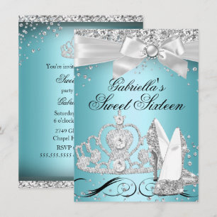 Sparkle Tiara Heels Teal Sweet 16 Invitation