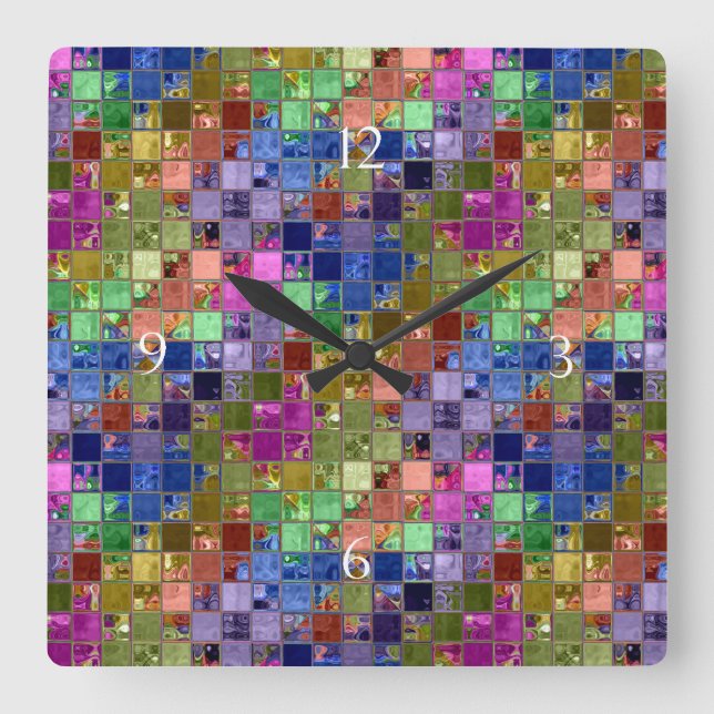 Sparkle Tiles Gems Mosaic Art Square Wall Clock (Front)