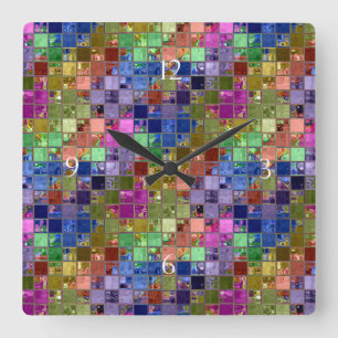 Sparkle Tiles Gems Mosaic Art Square Wall Clock