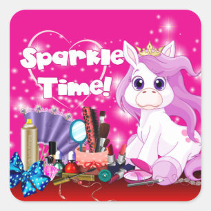 Sparkle Time Pony Makeup Party Square Sticker