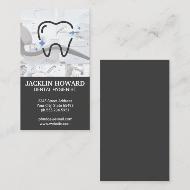 Sparkle Tooth Icon | Dentist Office Business Card (Front/Back)