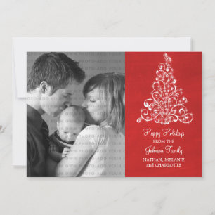 Sparkle Tree Chalkboard Flat Photo Card, Red Holiday Card