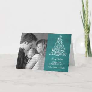 Sparkle Tree Chalkboard Holiday Card, Teal Card