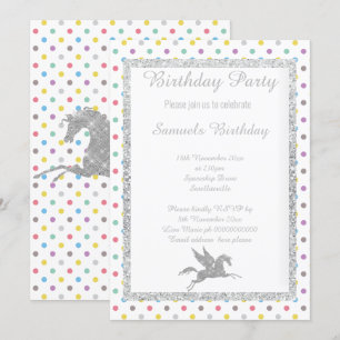 Sparkle Unicorn Pastel Spot Pattern Birthday Invitation