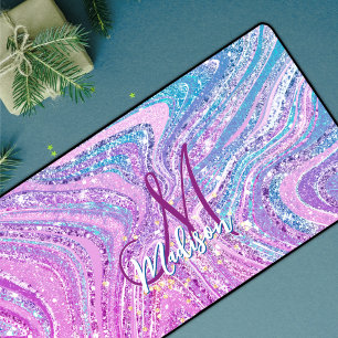 Sparkle unicorn rainbow girly marble art desk mat