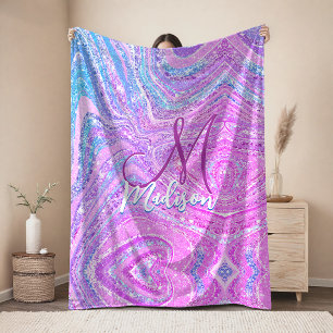 Sparkle unicorn rainbow girly marble art fleece blanket