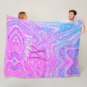 Sparkle unicorn rainbow girly marble art  fleece blanket