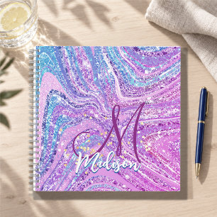 Sparkle unicorn rainbow girly marble art notebook