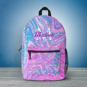 Sparkle unicorn rainbow girly marble art  printed backpack