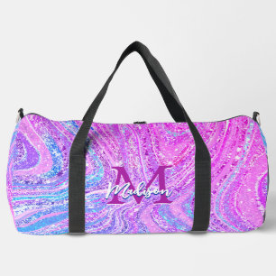 Sparkle unicorn rainbow girly marble art printed duffle bag