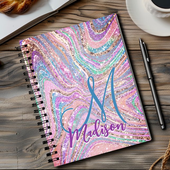 Sparkle unicorn rainbow girly marbling art notebook (Creator Uploaded)