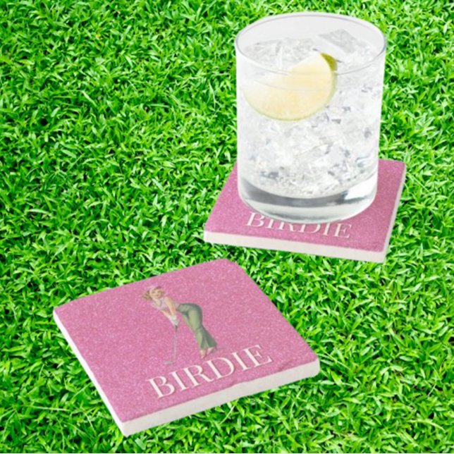 Sparkle Up Your Golf Game Stone Coaster (Discover fabulous PINK sparkly gifts for the golfer in your life!)