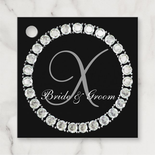 Sparkle Wedding monogram customisable Favour Tags (Front)
