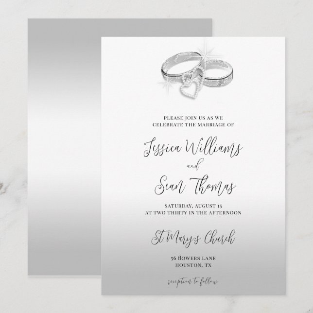 Sparkle Wedding Rings Decoration Wedding Invitation (Front/Back)