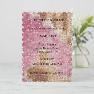 Sparkle Western Pink Cream Gold Cowgirl Cowhide Invitation