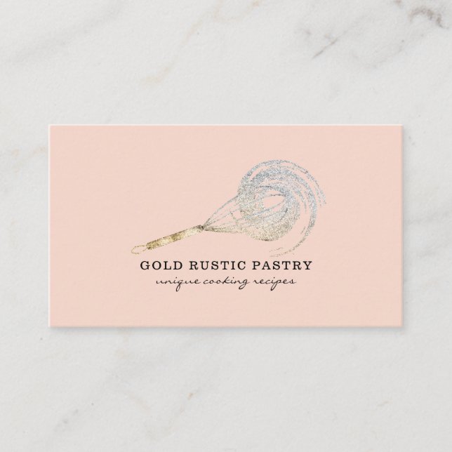Sparkle Whisk flourishing Gold Bakery blush pink Business Card (Front)