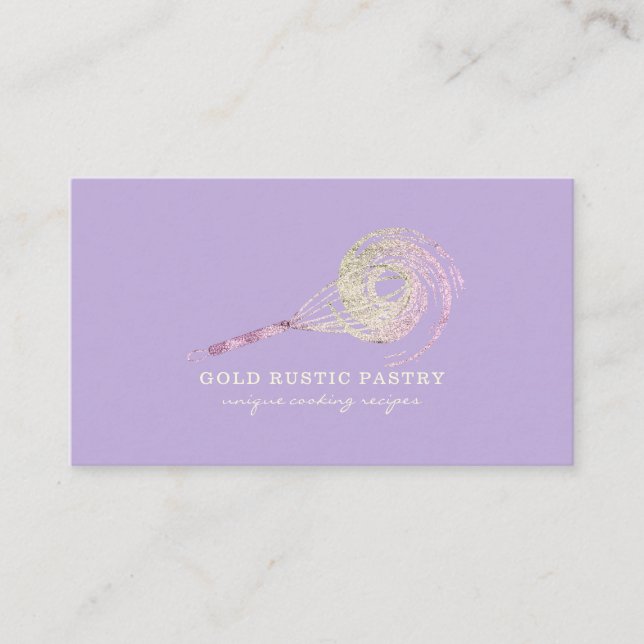 Sparkle Whisk Glitter Rose Gold Bakery purple Business Card (Front)