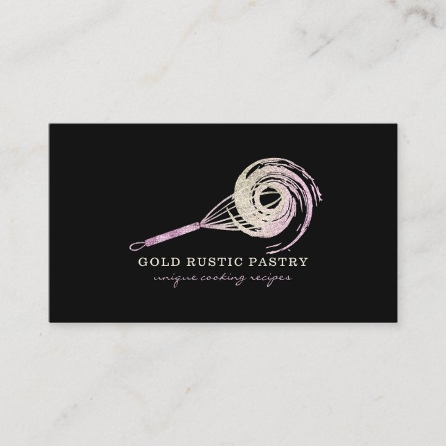 Sparkle Whisk Glitter Rose Gold Bakery Utensil Business Card (Front)