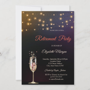 Sparkle Wine Glass String Lights Retirement  Invitation