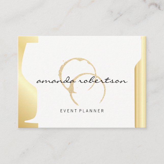 Sparkle Wine Stain Gold Metallic Wine Bottle Glass Business Card (Front)