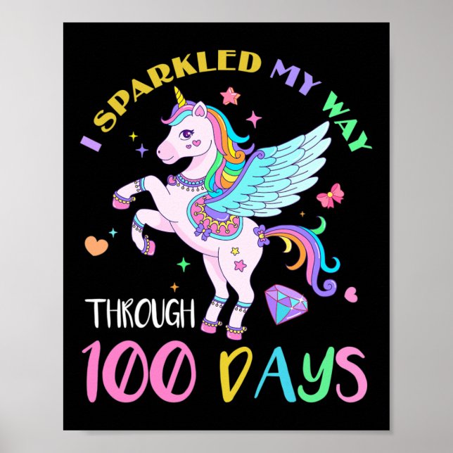 Sparkled My Way Through 100 Days Of School Unicorn Poster (Front)