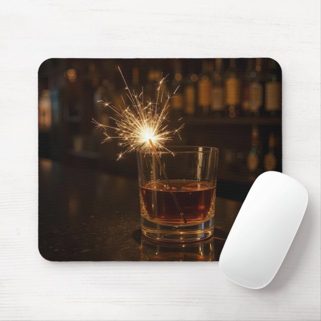 Sparkler In a Glass Of Whiskey Mouse Mat (With Mouse)