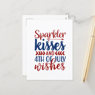 Sparkler kisses July Fourth wishes word art Holiday Postcard