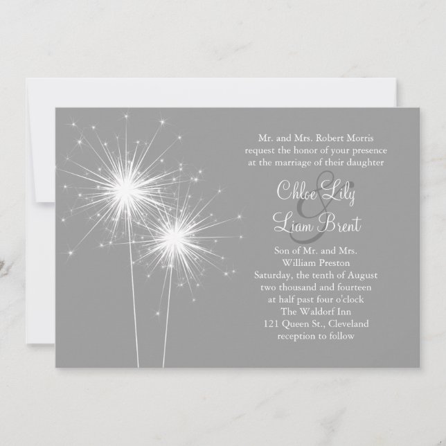 Sparkler Wedding Invitation in Grey (Front)