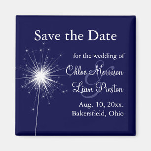 Sparkler Wedding Save the Date in Blue Magnet