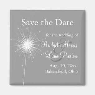 Sparkler Wedding Save the Date Magnet in Grey