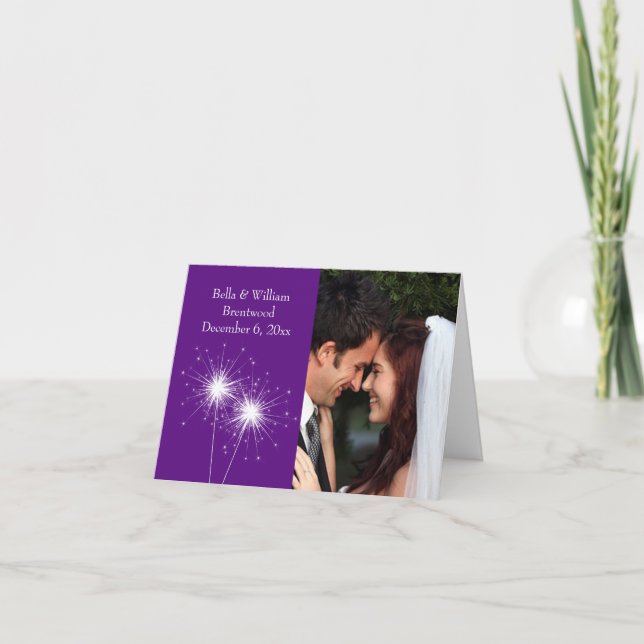 Sparkler Wedding Thank You Card purple (Front)