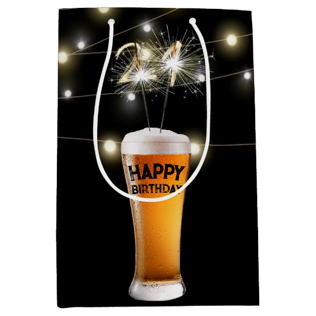 Sparklers In 21st Birthday Beer Glass Medium Gift Bag (Front)