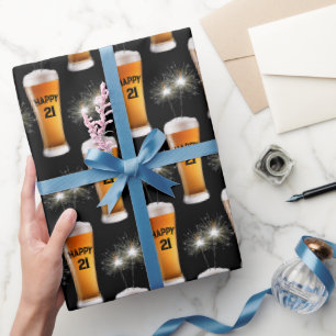 Sparklers In 21st Birthday Beer Glass  Wrapping Paper