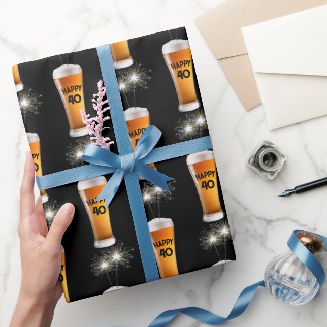 Sparklers In 40th Birthday Beer Glass  Wrapping Paper (Gifting)