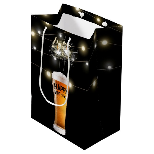 Sparklers In 45th Birthday Beer Glass Medium Gift Bag (Front Angled)
