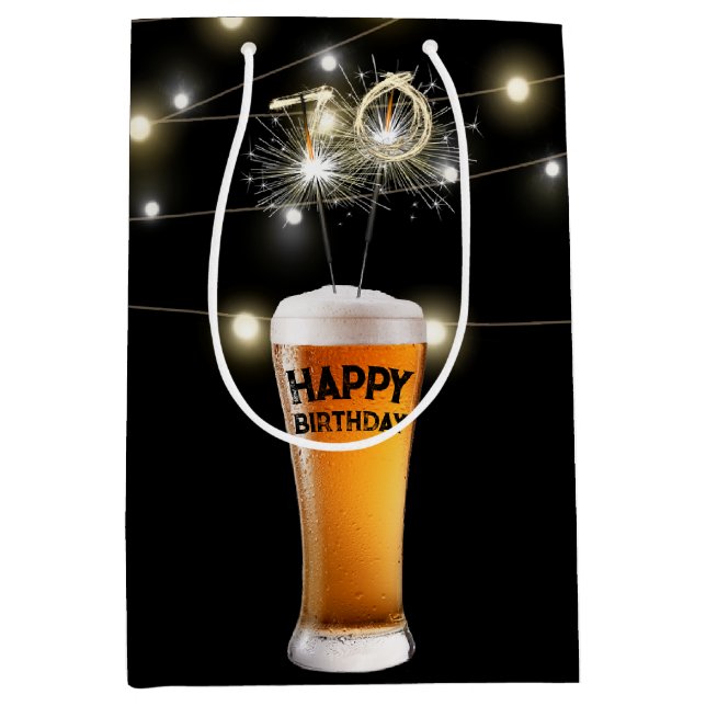 Sparklers In 70th Birthday Beer Glass  Medium Gift Bag (Front)