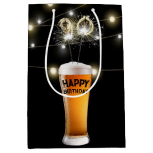 Sparklers In 90th Birthday Beer Glass Medium Gift Bag