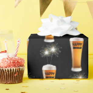 Sparklers In Birthday Beer Glass   Wrapping Paper