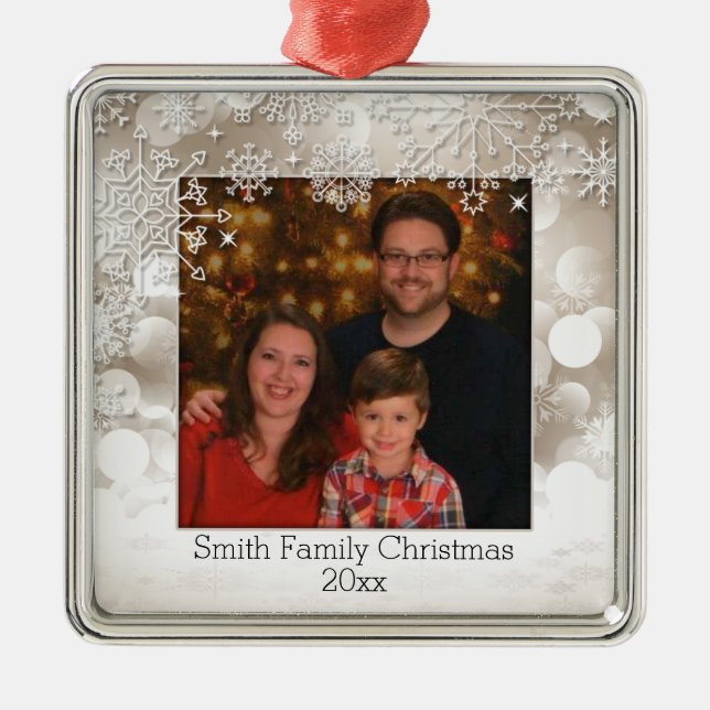 Sparkles and Snowflakes Photo Ornament (Front)